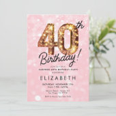 ピンク金ゴールドグリッター40thデジタル誕生日招待状 招待状 (スタンド正面)