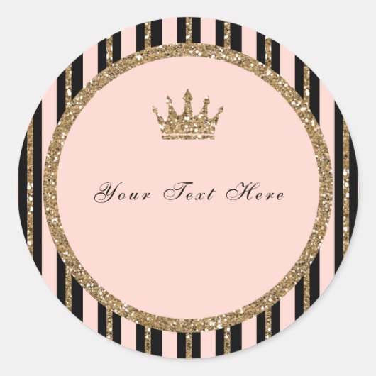ピンク金ゴールドグリッター&ブラックスウィート16プリンセスクラウン ラウンドシール (正面)