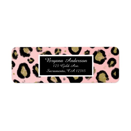 ピンク金ゴールドグリッター&ブラックレオパード甘い16パーティー ラベル (正面)