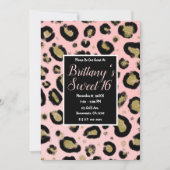 ピンク金ゴールドグリッター&ブラックレオパード甘い16パーティー 招待状 (正面)