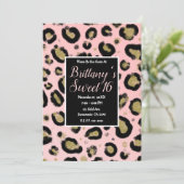 ピンク金ゴールドグリッター&ブラックレオパード甘い16パーティー 招待状 (スタンド正面)