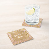 ピンク金ゴールドグリッツスパークルゼブラプリント スクエアペーパーコースター (インサイチュ)