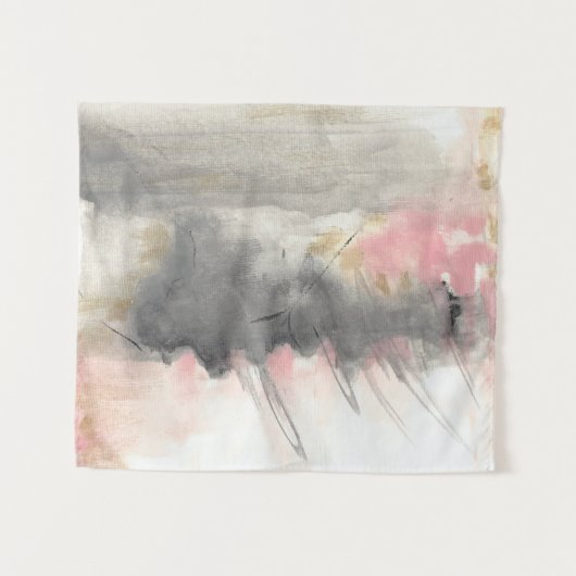 ピンク金ゴールドグレーモダン抽象芸術アート タペストリー (正面(横))