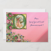 ピンク金ゴールドコウノトリ女の子ベビーシャワーフローラモノグラム 招待状 (裏面)