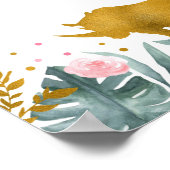 ピンク金ゴールドサファリアニマルグリーン誕生日へようこそ ポスター (角)