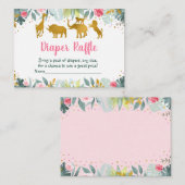 ピンク金ゴールドサファリワイルドワンベビーおむつラッフル エンクロージャーカード (正面/裏面)