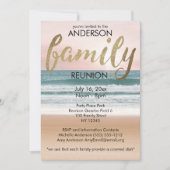 ピンク金ゴールドサンセットビーチファミリー懇親会 招待状 (正面)