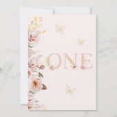 ピンク金ゴールドシックフローラ蝶1st誕生日 招待状 (裏面)