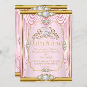 ピンク金ゴールドシルクプリンセスキンセアニェラ赤面招待状 招待状 (正面/裏面)
