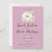ピンク金ゴールドシンデレラキャリッジスウィート16パーティー 招待状 (正面)