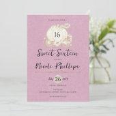 ピンク金ゴールドシンデレラキャリッジスウィート16パーティー 招待状 (スタンド正面)