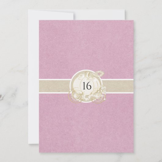 ピンク金ゴールドシンデレラキャリッジスウィート16パーティー 招待状 (裏面)