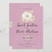 ピンク金ゴールドシンデレラキャリッジスウィート16パーティー 招待状 (正面/裏面)
