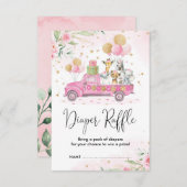 ピンク金ゴールドジャングルサファリアニマルズおむつラッフル エンクロージャーカード (正面/裏面)