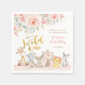ピンク金ゴールドジャングルサファリアニマルワイルドワン誕生日 スタンダードカクテルナプキン (正面)
