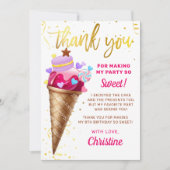 ピンク金ゴールドスイートアイスクリーム誕生日サンキューカード サンキューカード (正面)