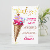 ピンク金ゴールドスイートアイスクリーム誕生日サンキューカード サンキューカード (スタンド正面)