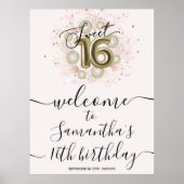 ピンク金ゴールドスイート16ウェルカムサイン ポスター (正面)