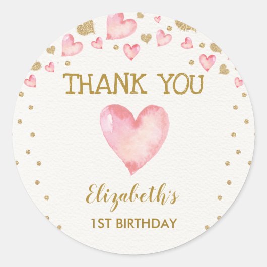 ピンク金ゴールドスウィートアート1stバースデーヴァレンティネスベビー ラウンドシール (正面)