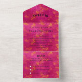 ピンク金ゴールドスウィート16かわいらしスパークリーガーリーグラム オールインワン招待状 (内側)