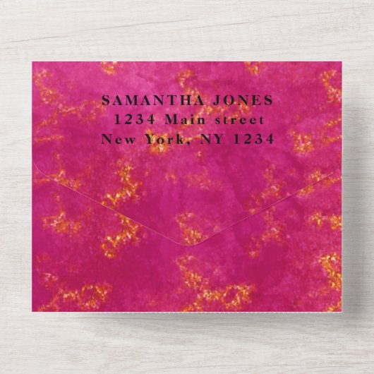 ピンク金ゴールドスウィート16かわいらしスパークリーガーリーグラム オールインワン招待状 (裏面)