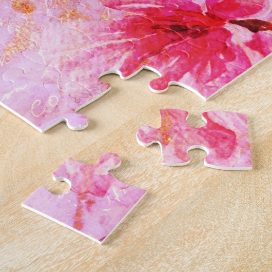 ピンク金ゴールドスクリプトヴィンテージフローラ水色スタイリッシュ ジグソーパズル (側面)