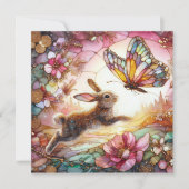 ピンク金ゴールドステンドグラスバニーバタフライイースター シーズンカード (正面)