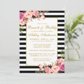 ピンク金ゴールドストライプのブライダルシャワーブランチ招待状 招待状 (スタンド正面)