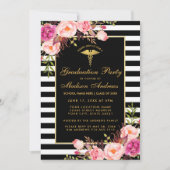 ピンク金ゴールドストライプのメディカルグラードパーティの招待状 招待状 (正面)