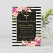 ピンク金ゴールドストライプのメディカルグラードパーティの招待状 招待状 (スタンド正面)