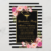 ピンク金ゴールドストライプのメディカルグラードパーティの招待状 招待状 (正面/裏面)