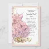 ピンク金ゴールドスニーカーボール誕生日パーティー 招待状 (正面)