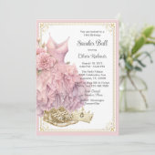 ピンク金ゴールドスニーカーボール誕生日パーティー 招待状 (スタンド正面)