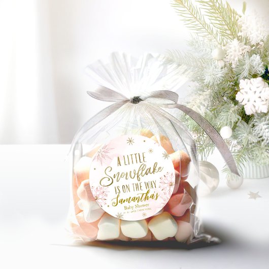 ピンク金ゴールドスノーフレークガールベビーシャワー ラウンドシール