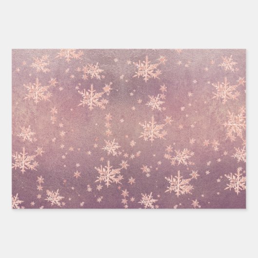 ピンク金ゴールドスノーフレークスブラッククラフトパープルダスク ラッピングペーパーシート (正面3)