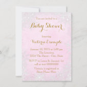ピンク金ゴールドスノーフレークベビーガールシャワー 招待状 (裏面)