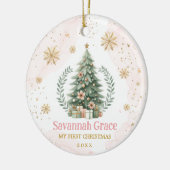 ピンク金ゴールドスノーフレークベビー第1クリスマス セラミックオーナメント (左)