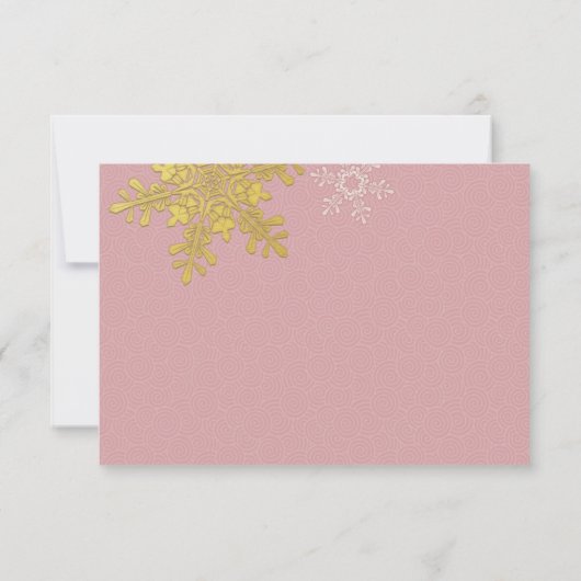 ピンク金ゴールドスノーフレーク冬の結婚式の返信カード 出欠カード (裏面)