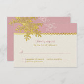 ピンク金ゴールドスノーフレーク冬の結婚式の返信カード 出欠カード (正面/裏面)