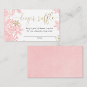 ピンク金ゴールドスノーフレーク女の子の赤ちゃんシャワーおむつラッフル エンクロージャーカード (正面/裏面)