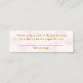 ピンク金ゴールドスノーフレーク女の子ベビーシャワーおむつラッフル スキニー名刺 (裏面)