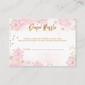 ピンク金ゴールドスノーフレーク赤ちゃんシャワーおむつラッフル エンクロージャーカード (正面)