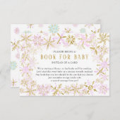 ピンク金ゴールドスノーフレーク赤ちゃんシャワーベビーカード用ブック エンクロージャーカード (正面/裏面)