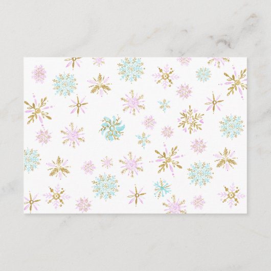 ピンク金ゴールドスノーフレーク赤ちゃんシャワーベビーカード用ブック エンクロージャーカード (裏面)
