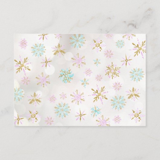 ピンク金ゴールドスノーフレーク赤ちゃんシャワーベビーカード用ブック エンクロージャーカード (裏面)