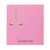 ピンク金ゴールドスパークルグラムユニコーンパーソナライズされた ノートパッド (正面)