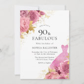 ピンク金ゴールドスパークルドレスバラ90thバースデーパーティー 招待状 (正面)