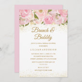 ピンク金ゴールドスパークルバラブランチと泡立つシャワー 招待状 (正面/裏面)