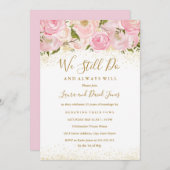 ピンク金ゴールドスパークルバラ結婚の誓いの更新 招待状 (正面/裏面)