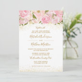 ピンク金ゴールドスパークルバラ結婚式招待状 招待状 (スタンド正面)